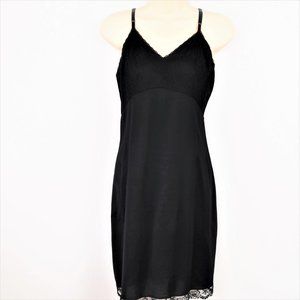 Lorraine Size 38 Black Full Slip Dress Chemise Lace Bodice Vintage